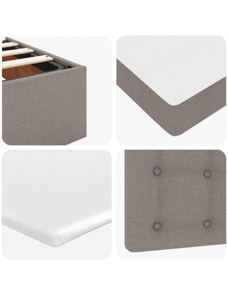 Struttura Letto Pouf con Materassi Tortora 200x200 cm Tessuto