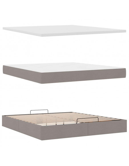 Struttura Letto Pouf con Materassi Tortora 200x200 cm Tessuto