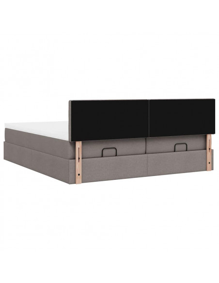 Struttura Letto Pouf con Materassi Tortora 200x200 cm Tessuto