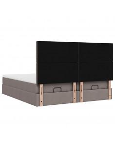 Struttura Letto Pouf con Materassi Tortora 200x200 cm Tessuto 2