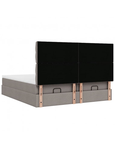 Struttura Letto Pouf con Materassi Tortora 200x200 cm Tessuto