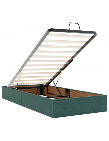 Pouf Letto con Materasso e LED Verde Scuro 80x200cm in Velluto