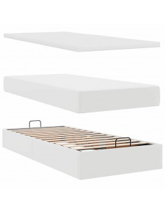 Struttura Letto Pouf con Materasso Bianco 100x200 cm Similpelle 2