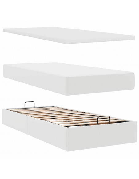 Struttura Letto Pouf con Materasso Bianco 100x200 cm Similpelle