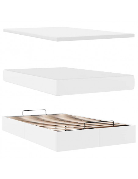 Struttura Letto Pouf con Materasso Bianco 120x200 cm Similpelle