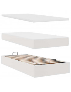 Struttura Letto Pouf con Materasso Bianco 90x190 cm Similpelle 2