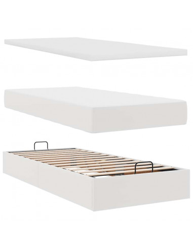 Struttura Letto Pouf con Materasso Bianco 90x190 cm Similpelle