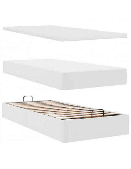 Struttura Letto Pouf con Materasso Bianco 90x200 cm Similpelle