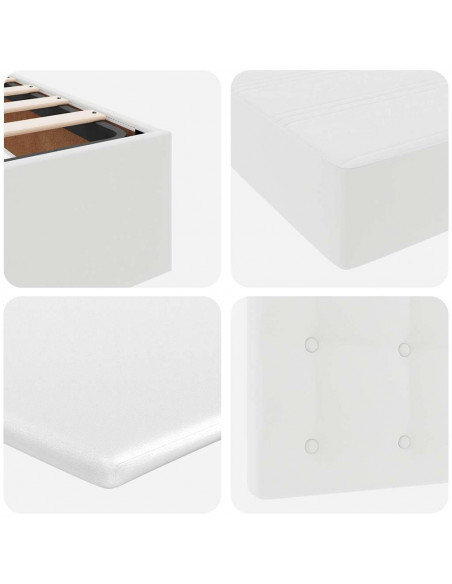 Struttura Letto Pouf con Materasso Bianco 90x200 cm Similpelle