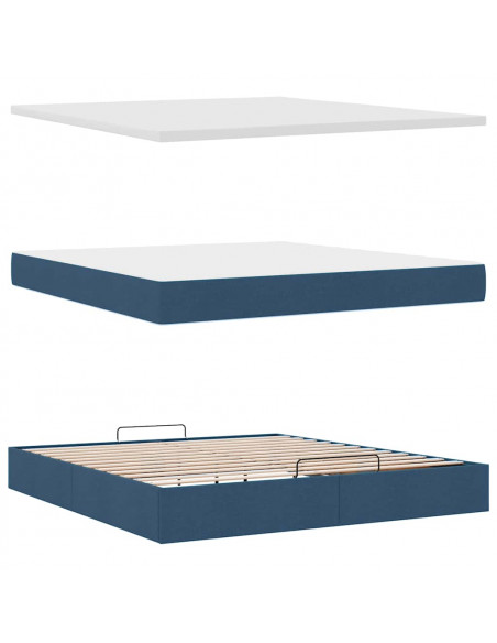 Struttura Letto Pouf con Materasso Blu 160x200 cm in Tessuto