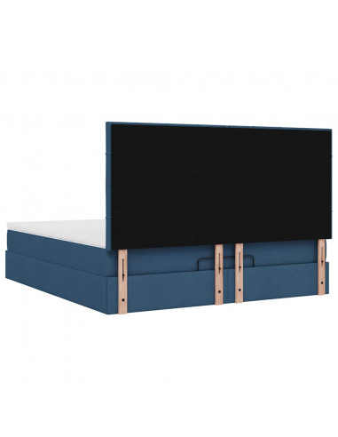 Struttura Letto Pouf con Materasso Blu 160x200 cm in Tessuto