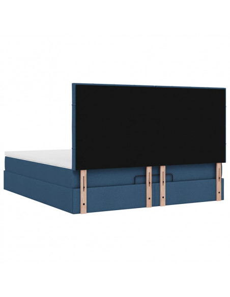 Struttura Letto Pouf con Materasso Blu 160x200 cm in Tessuto