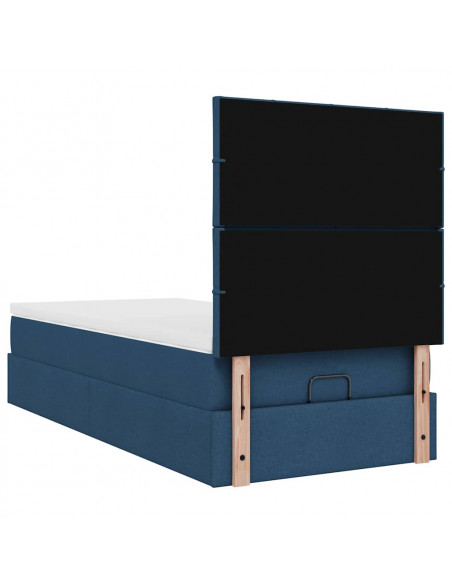 Struttura Letto Pouf con Materasso Blu 90x190 cm in Tessuto