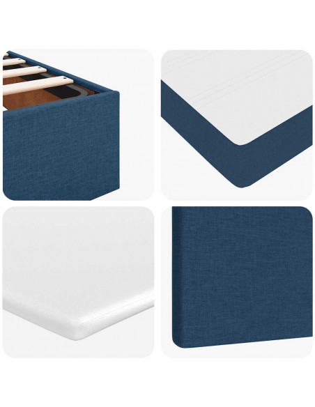 Struttura Letto Pouf con Materasso Blu 90x190 cm in Tessuto