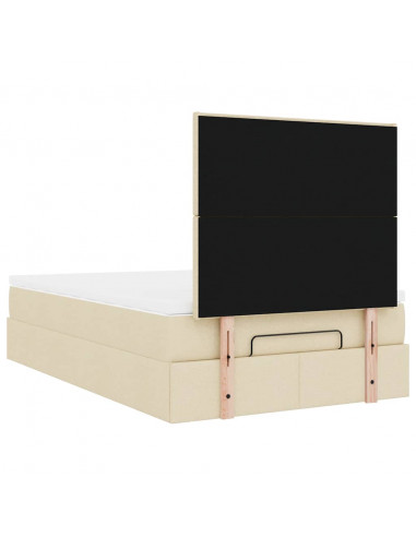 Struttura Letto Pouf con Materasso Crema 120x200 cm in Tessuto