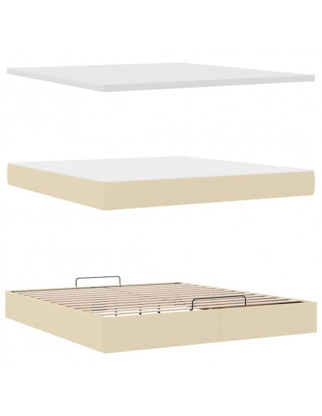 Struttura Letto Pouf con Materasso Crema 160x200 cm in Tessuto