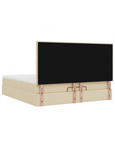 Struttura Letto Pouf con Materasso Crema 160x200 cm in Tessuto