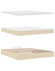 Struttura Letto Pouf con Materasso Crema 160x200 cm in Tessuto