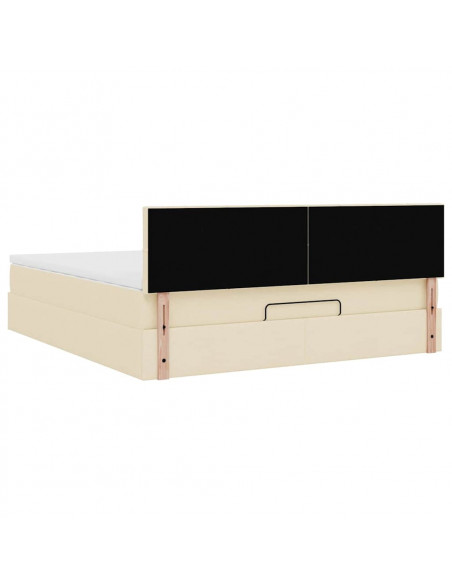 Struttura Letto Pouf con Materasso Crema 160x200 cm in Tessuto