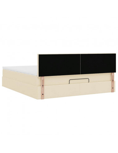 Struttura Letto Pouf con Materasso Crema 160x200 cm in Tessuto