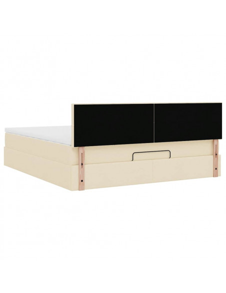 Struttura Letto Pouf con Materasso Crema 160x200 cm in Tessuto