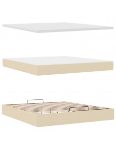 Struttura Letto Pouf con Materasso Crema 160x200 cm in Tessuto