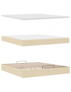 Struttura Letto Pouf con Materasso Crema 180x200 cm in Tessuto 2
