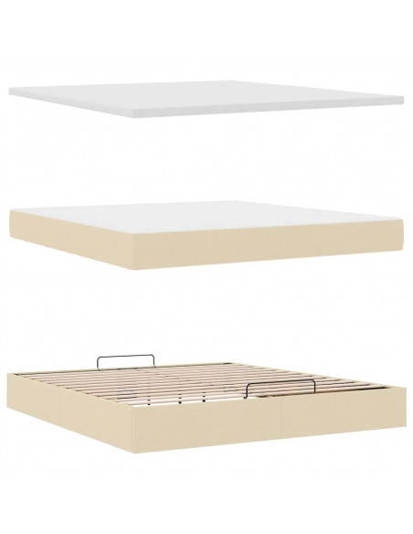 Struttura Letto Pouf con Materasso Crema 180x200 cm in Tessuto