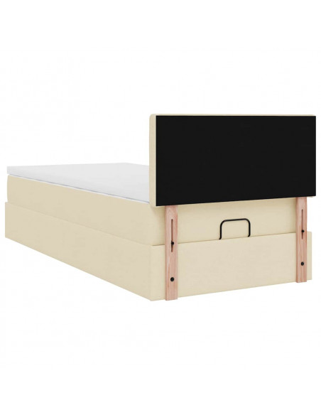 Struttura Letto Pouf con Materasso Crema 80x200 cm in Tessuto