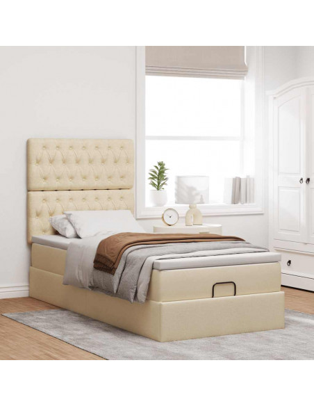 Struttura Letto Pouf con Materasso Crema 90x190 cm in Tessuto