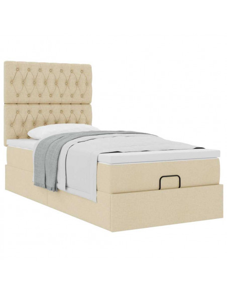 Struttura Letto Pouf con Materasso Crema 90x190 cm in Tessuto