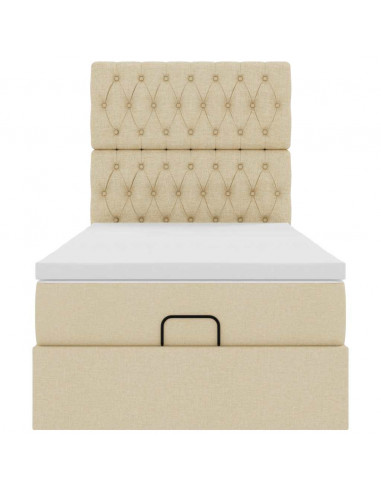 Struttura Letto Pouf con Materasso Crema 90x190 cm in Tessuto