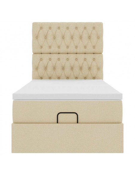 Struttura Letto Pouf con Materasso Crema 90x190 cm in Tessuto