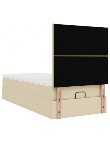 Struttura Letto Pouf con Materasso Crema 90x190 cm in Tessuto