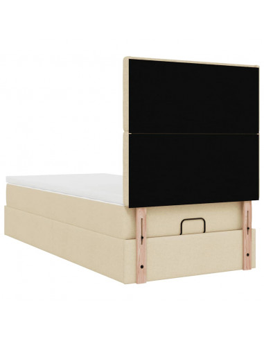 Struttura Letto Pouf con Materasso Crema 90x190 cm in Tessuto