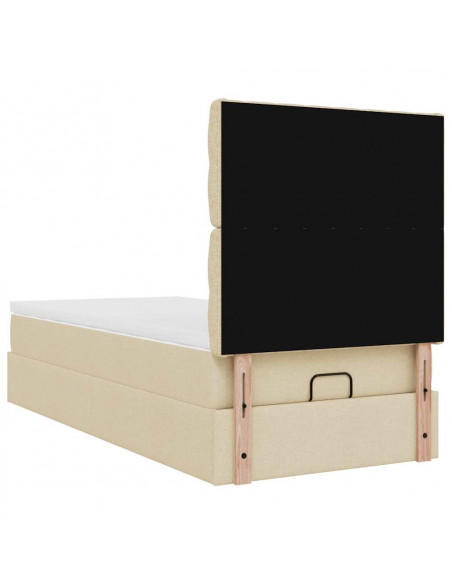 Struttura Letto Pouf con Materasso Crema 90x200 cm in Tessuto