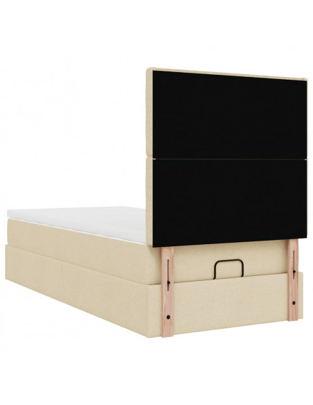 Struttura Letto Pouf con Materasso Crema 90x200 cm in Tessuto