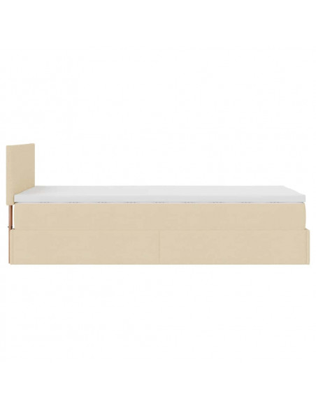 Struttura Letto Pouf con Materasso Crema 90x200 cm in Tessuto
