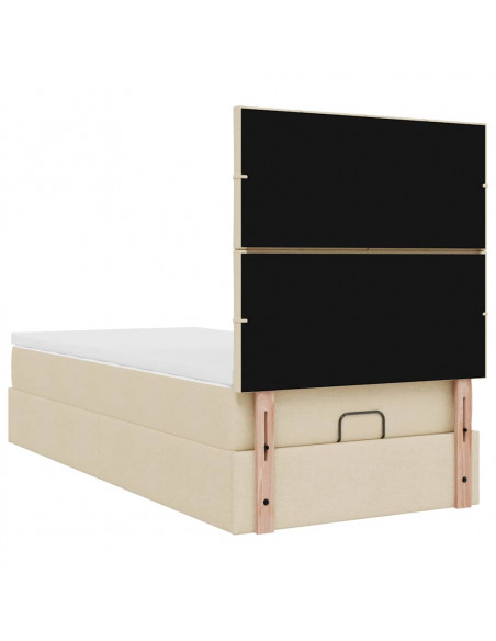 Struttura Letto Pouf con Materasso Crema 90x200 cm in Tessuto