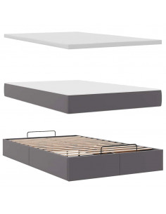 Struttura Letto Pouf con Materasso Grigio 120x200 cm Similpelle
