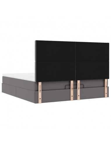 Struttura Letto Pouf con Materasso Grigio 160x200 cm Similpelle