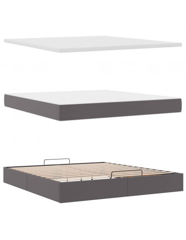 Struttura Letto Pouf con Materasso Grigio 160x200 cm Similpelle