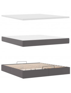 Struttura Letto Pouf con Materasso Grigio 180x200 cm Similpelle