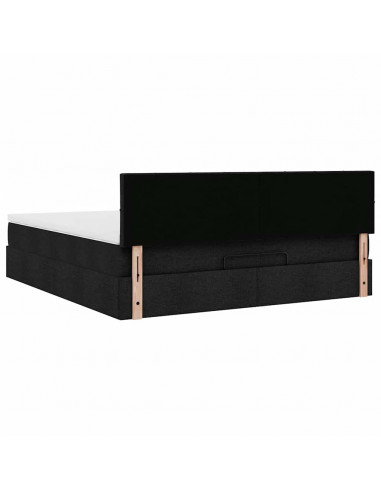 Struttura Letto Pouf con Materasso Nero 160x200 cm in Tessuto