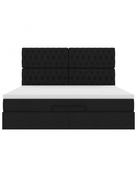 Struttura Letto Pouf con Materasso Nero 160x200 cm in Tessuto