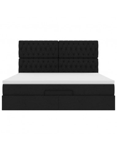 Struttura Letto Pouf con Materasso Nero 180x200 cm in Tessuto