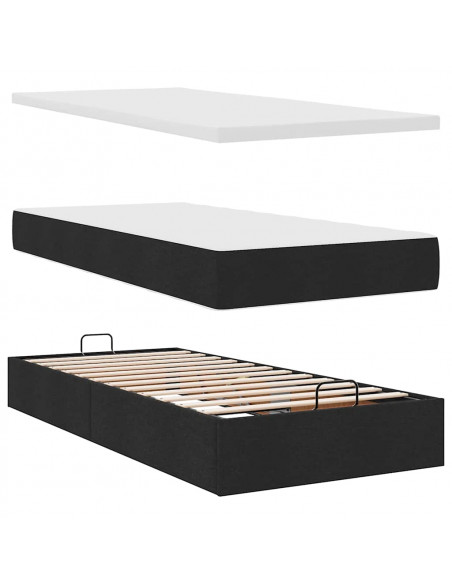 Pouf Letto con Materasso e LED Nero 80x200cm in Tessuto