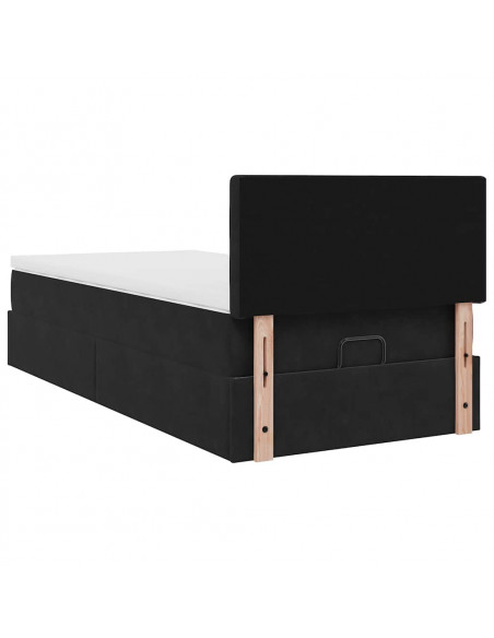 Struttura Letto Pouf con Materasso Nero 90x190 cm in Velluto