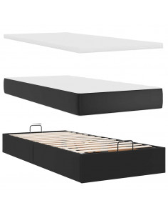 Struttura Letto Pouf con Materasso Nero 90x190 cm Similpelle 2