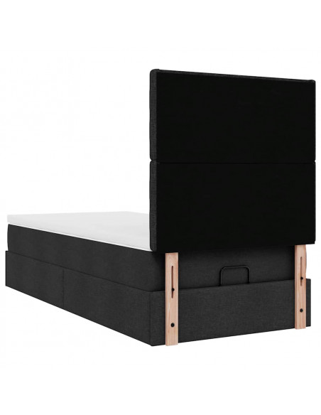 Struttura Letto Pouf con Materasso Nero 90x200 cm in Tessuto